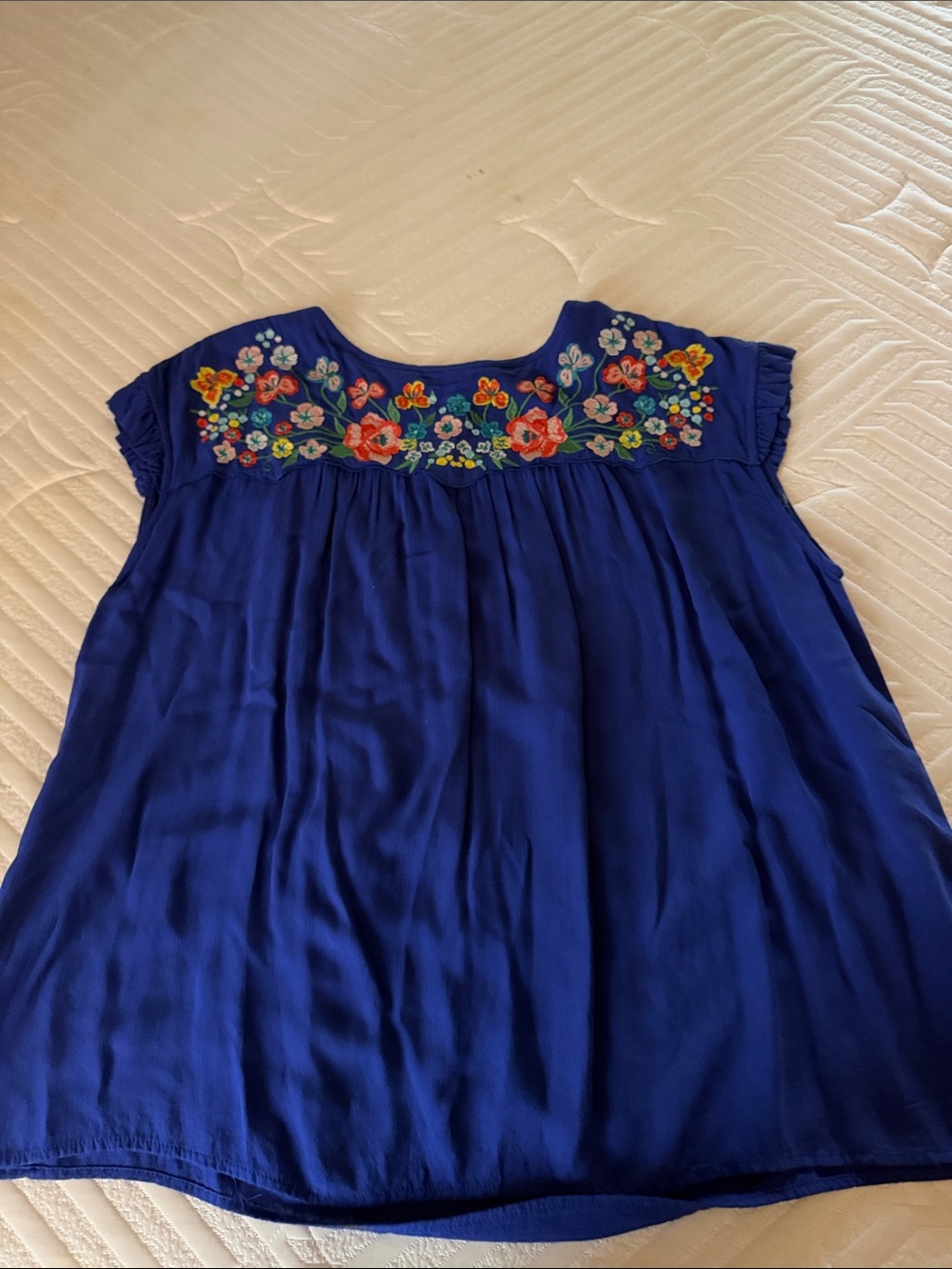 Embroidered Floral Yoke Royal Blue Blouse